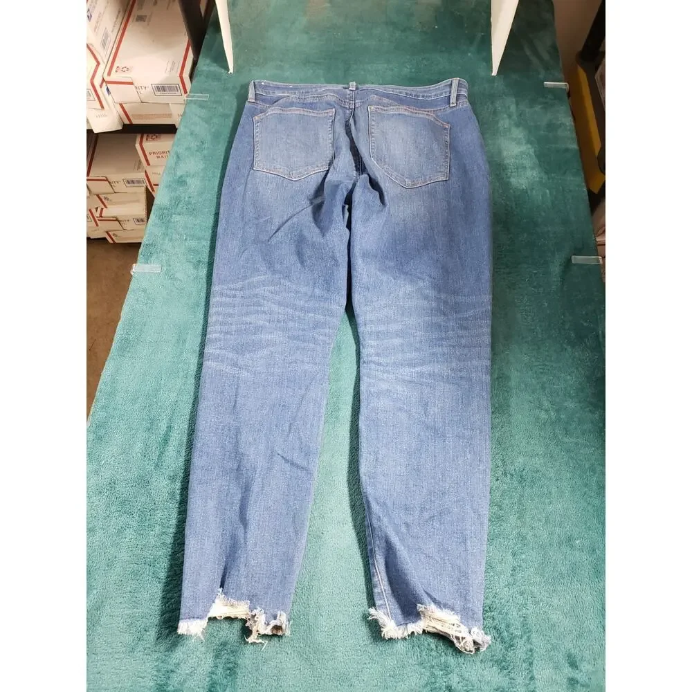 Loft Jeans Size 12 Women Blue Pants Denim Stretch Fray Hem Mid Rise Curvy Skinny